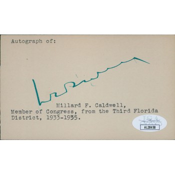 Millard Caldwell Florida Congressmen Senator Signed 3x5 Index Card JSA Authentic