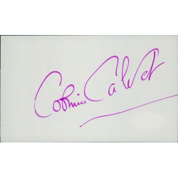 Corinne Calvet Actress Signed 3x5 Index Card JSA Authenticated