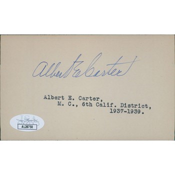 Albert Carter California Congressman Signed 3x5 Index Card JSA Authenticated
