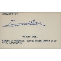 Francis Case South Dakota Congressman Signed 3x5 Index Card JSA Authenticated