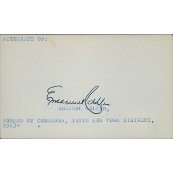 Emanuel Celler New York Congressman Signed 3x5 Index Card JSA Authenticated