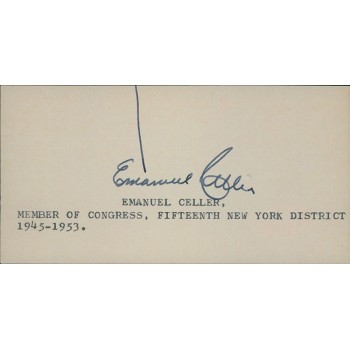 Emanuel Celler New York Congressman Signed 2.5x5 Index Card JSA Authenticated