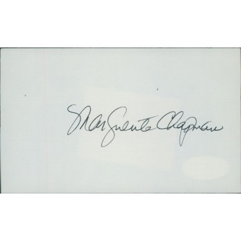 Marguerite Chapman Actress Signed 3x5 Index Card JSA Authenticated