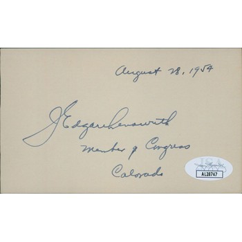 J. Edgar Chenoweth Colorado Congressman Signed 3x5 Index Card JSA Authenticated