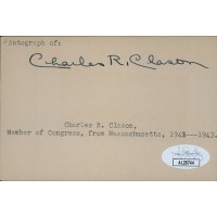 Charles R. Clason Massachusetts Congressman Signed 3x4.5 Index Card JSA Authen