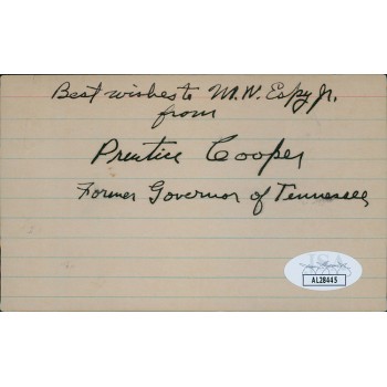 Prentice Cooper Tennessee Governor Senator Signed 3x5 Index Card JSA Authentic