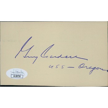 Guy Cordon Oregon Senator Signed 3x5 Index Card JSA Authenticated