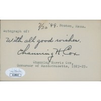 Channing Cox Massachusetts Congressmen Governor Signed 3x5 Index Card JSA Authen