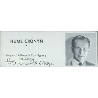 Hume Cronyn Actor Signed 2x5 Directory Cut JSA Authenticated