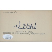 Charles M. Dale New Hampshire Governor Signed 3x5 Index Card JSA Authenticated