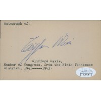 Clifford Davis Tennessee Congressmen Signed 3x5 Index Card JSA Authenticated