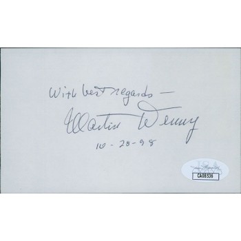 Martin Denny Pianist Composer Arranger Signed 3x5 Index Card JSA Authenticated