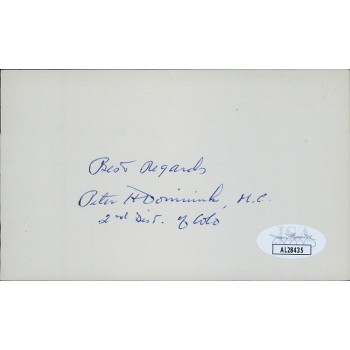 Peter Dominick Colorado Congressmen Senator Signed 3x5 Index Card JSA Authentic