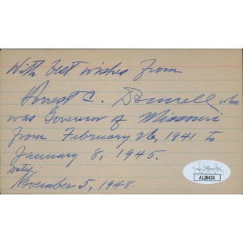 Forrest Donnell Missouri Governor Senator Signed 3x5 Index Card JSA Authentic