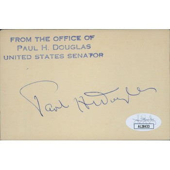 Paul Douglas Illinois Senator Signed 3x4.75 Index Card JSA Authenticated