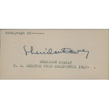 Sheridan Downey California Senator Signed 2.5x5 Index Card JSA Authenticated