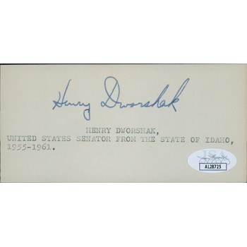 Henry Dworshak Idaho Congressman Senator Signed 2.5x5 Index Card JSA Authentic