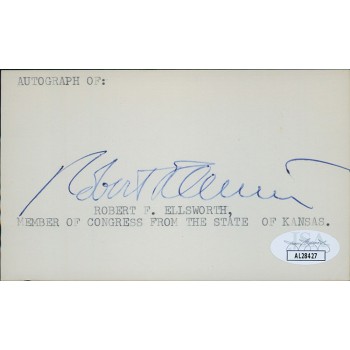 Robert Ellsworth Kansas Congressmen Signed 3x5 Index Card JSA Authenticated