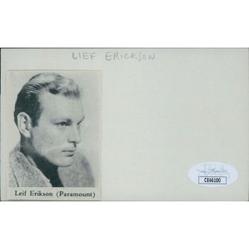 Leif Erickson Actor Signed 3x5 Index Card JSA Authenticated Personalized