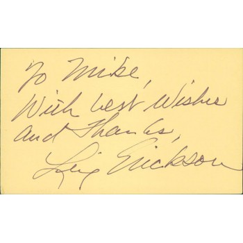 Leif Erickson Actor Signed 3x5 Index Card JSA Authenticated Personalized