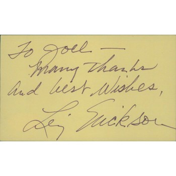Leif Erickson Actor Signed 3x5 Index Card JSA Authenticated Personalized