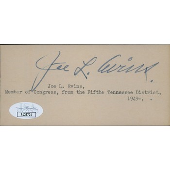 Joe Evins Tennessee Congressman Signed 2.5x5 Index Card JSA Authenticated