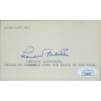Leonard Farbstein New York Congressman Signed 3x5 Index Card JSA Authenticated