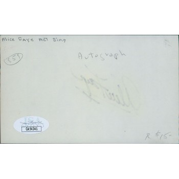 Alice Faye Actress Singer Signed 3x5 Index Card JSA Authenticated