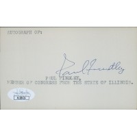 Paul Findley Illinois Congressmen Signed 3x5 Index Card JSA Authenticated