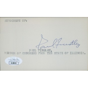 Paul Findley Illinois Congressmen Signed 3x5 Index Card JSA Authenticated