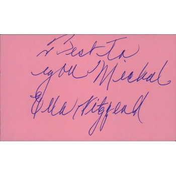 Ella Fitzgerald Jazz Singer Signed 3x5 Index Card JSA Authenticated Personalized