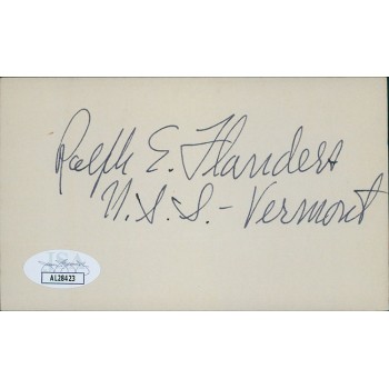 Ralph Flanders Vermont Senator Signed 3x5 Index Card JSA Authenticated