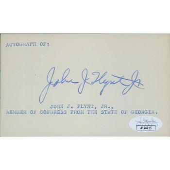 John Flynt Georgia Senator Signed 3x5 Index Card JSA Authenticated