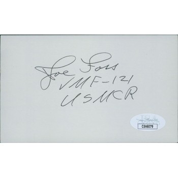 Joe Foss Governer NRA WWII Pilot Commissioner Signed 3x5 Index Card JSA Authen