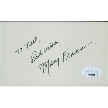 Mary Frann Actress Signed 3x5 Index Card JSA Authenticated Personalized