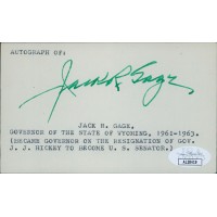 Jack R. Gage Wyoming Governor Signed 3x5 Index Card JSA Authenticated