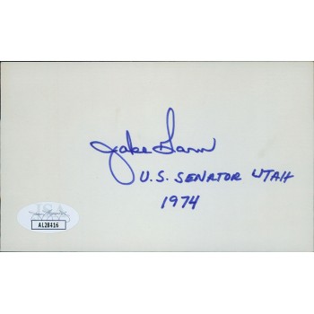 Jake Garn Senator Mayor Astronaut Signed 3x5 Index Card JSA Authenticated