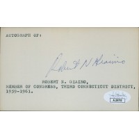 Robert Giaimo Connecticut Congressman Signed 3x5 Index Card JSA Authenticated