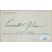 Ernest Gibson Jr. Vermont Governor Senator Signed 3x5 Index Card JSA Authentic