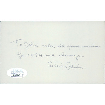 Lillian Gish Actress Signed 3x5 Index Card JSA Authenticated Personalized