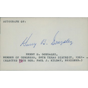 Henry Gonzalez Texas Congressman Senator Signed 3x5 Index Card JSA Authenticated