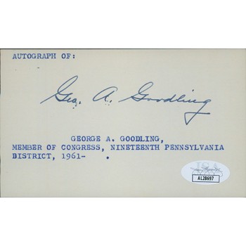 George Goodling Pennsylvania Congressman Signed 3x5 Index Card JSA Authenticated