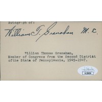 William Granahan Pennsylvania Congressman Signed 3x5 Index Card JSA Authentic