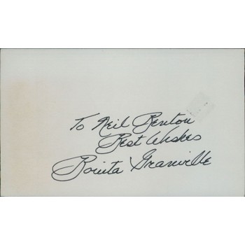 Bonita Granville Actress Signed 3x5 Index Card JSA Authenticated Personalized