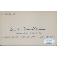 Theodore Green Rhode Island Governor Senator Signed 3x5 Index Card JSA Authentic