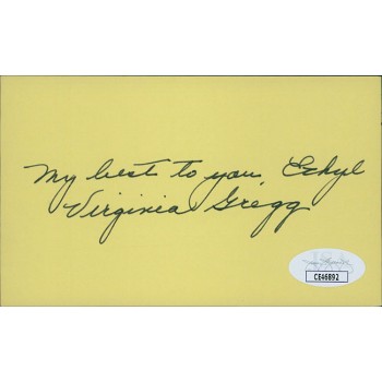 Virginia Gregg Actress Signed 3x5 Index Card JSA Authenticated