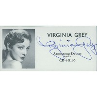 Virginia Grey Actress Signed 2x4 Directory Cut JSA Authenticated