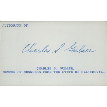 Charles Gubser California Congressman Signed 3x5 Index Card JSA Authenticated