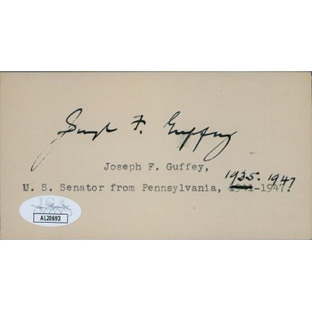 Joseph Guffey Pennsylvania Senator Signed 2.5x5 Index Card JSA Authenticated