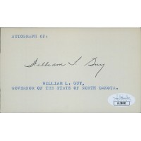 William L. Guy North Dakota Governor Signed 3x5 Index Card JSA Authenticated